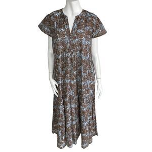 Bindu Brown Floral Tiered Midi Dress M Cottage Fairy Earthy Sundress Resortwear